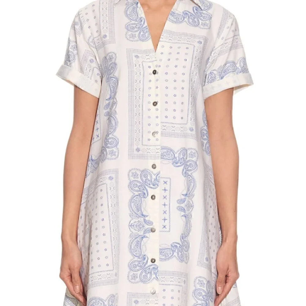 Current/Elliott ASOS Badass Bandana Rolled Sleeve Shirt Dress Button Down Small - Picture 3 of 7